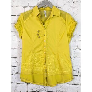 MONORENO Art-to-Wear Stretch Poplin Embroidered Shirt Slim Fit Size Large